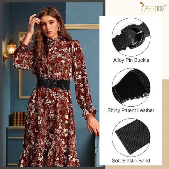 Women Wide Stretchy Belt,Vintage Chunky Buckle Elastic Waist Belts for Women Dre - Picture 3 of 7